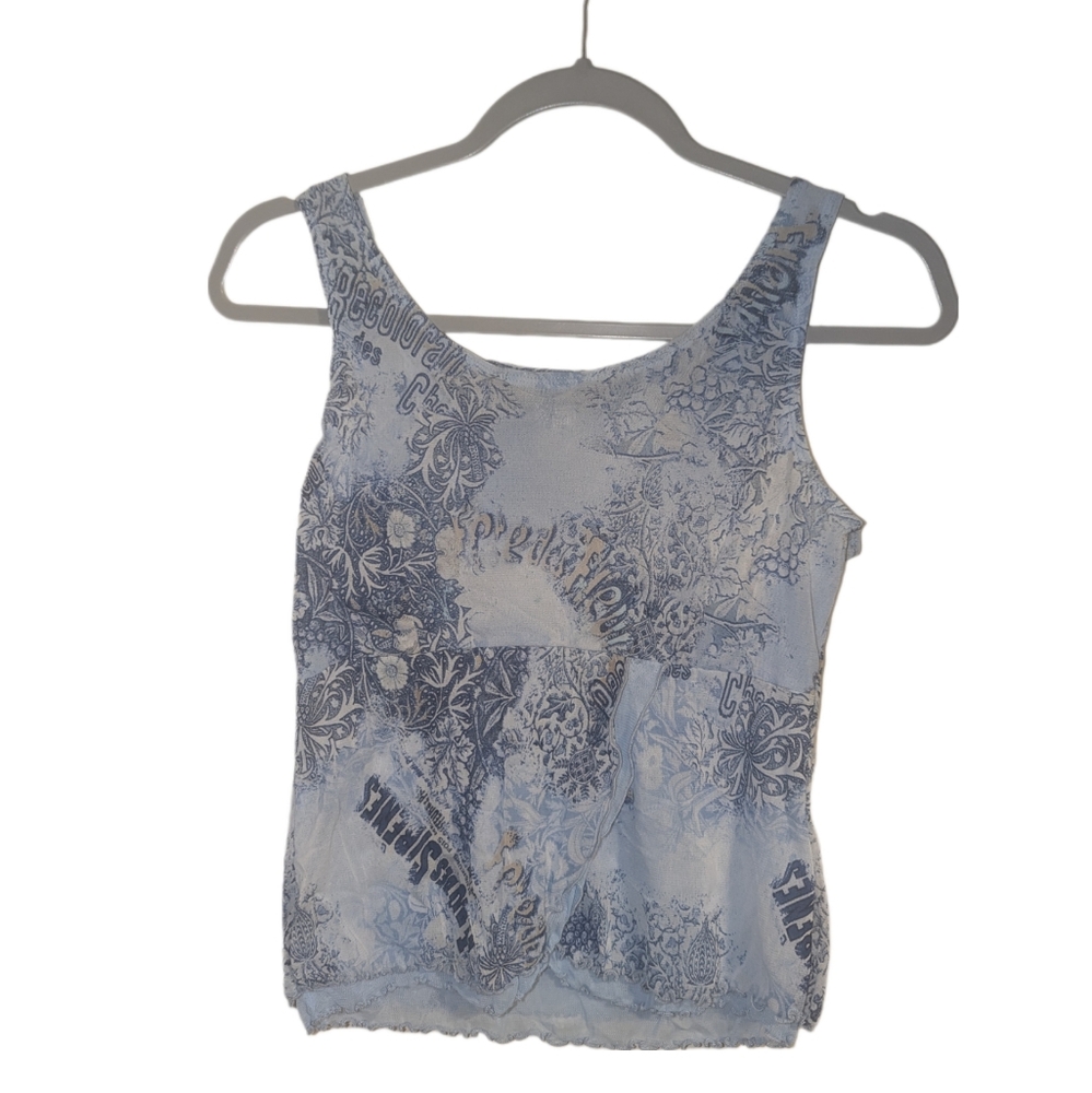 Vintage Blue Patterned Sleeveless Top